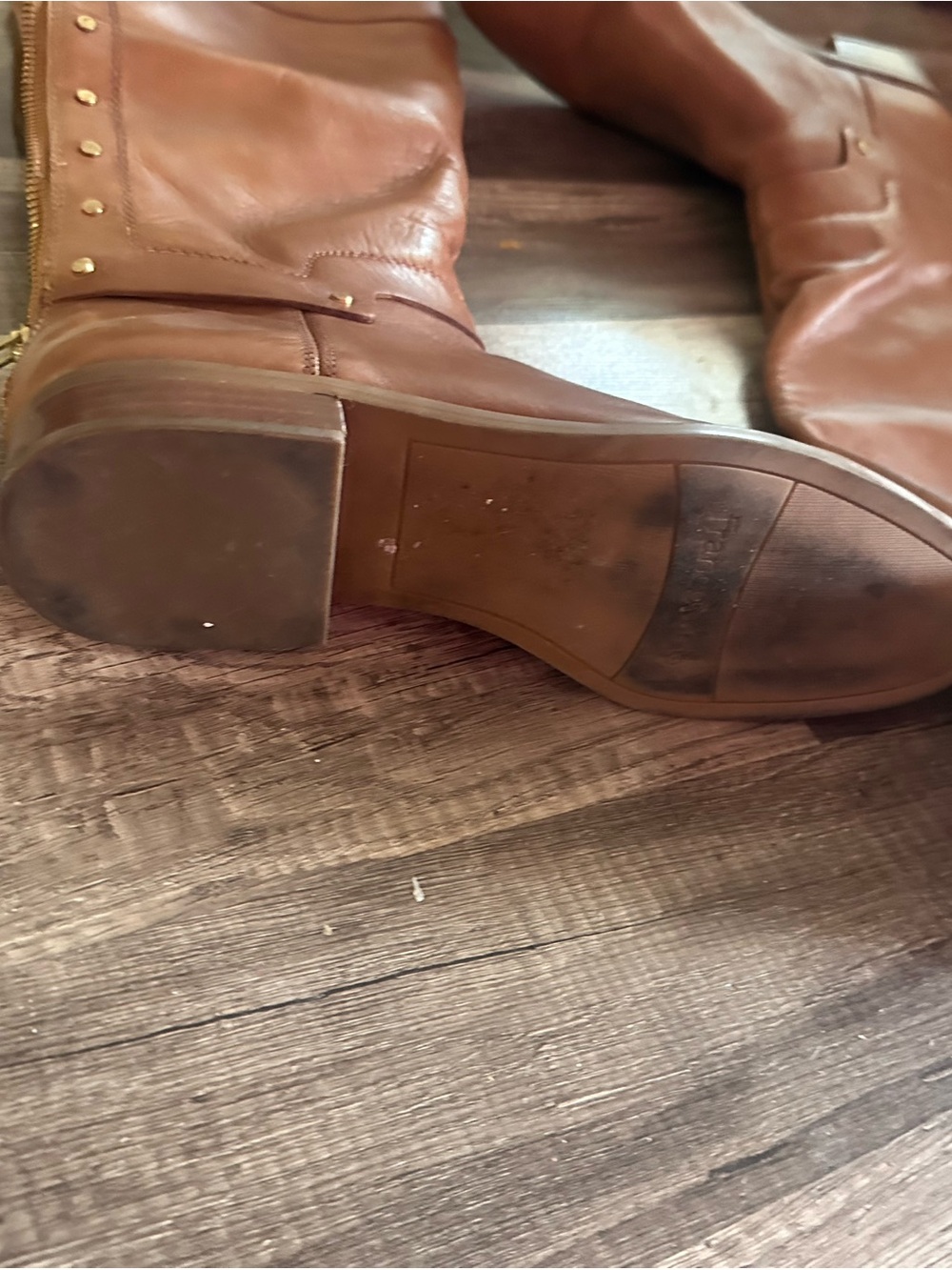 Franco Sarto Tan Leather Mid-Calf Boots with Stud Trim